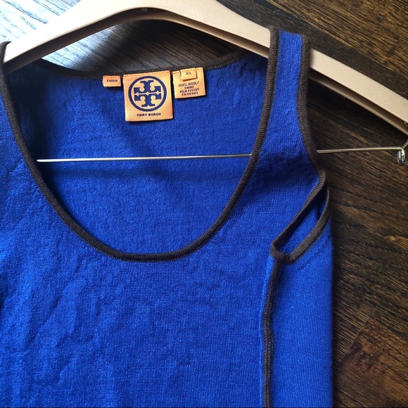 Tory Burch Sweater Vest Blue & Brown 100% Wool XS - Picture 6 of 8